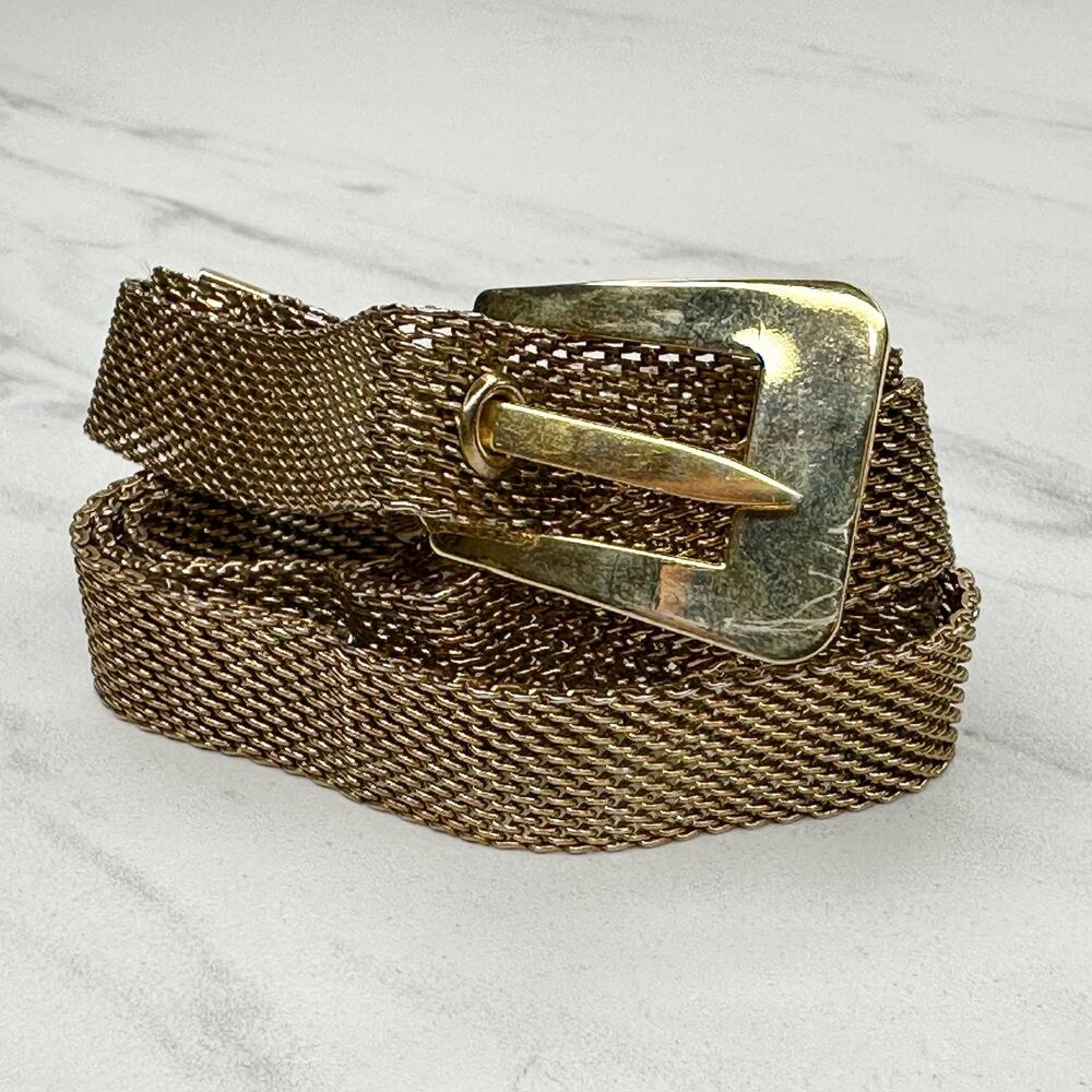 Vintage Gold Tone Mesh Belt Fixed Buckle Small (S) ✨